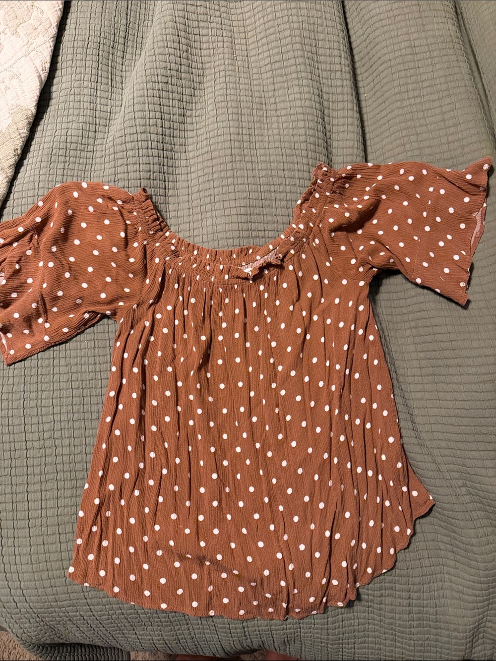 Maurices Brown Polka Dot Off-Shoulder Blouse